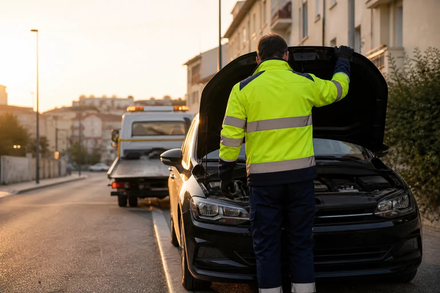 Dépannage auto Marseille : technicien en intervention sur une voiture en panne en rue